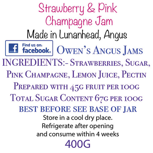 Owen's Angus Strawberry and Pink Champagne Jam Label